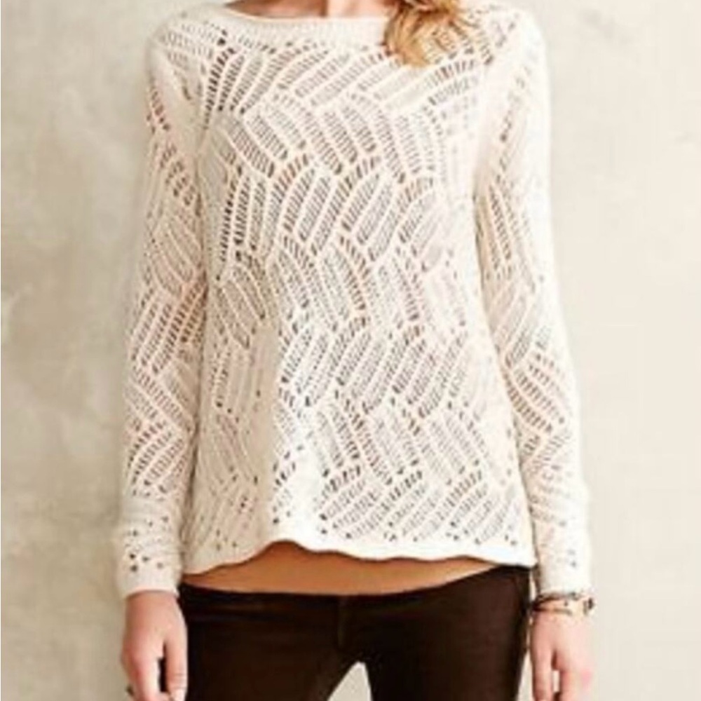 Anthropologie Cream Lace Knit Sweater